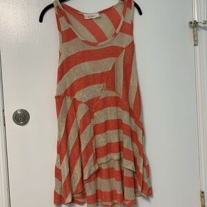 Women's Orange and Tan Tunic hi low sleeveless striped